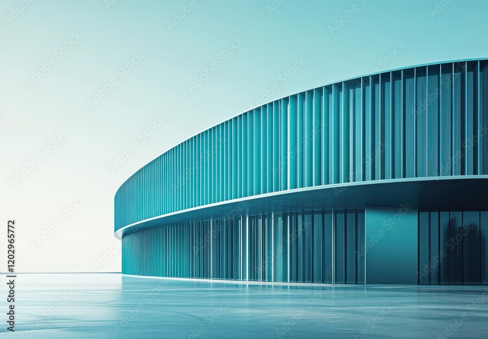 Fototapeta premium Modern Architectural Design Featuring a Curved Structure with Smooth Lines and Minimalistic Aesthetics in a Serene Color Palette
