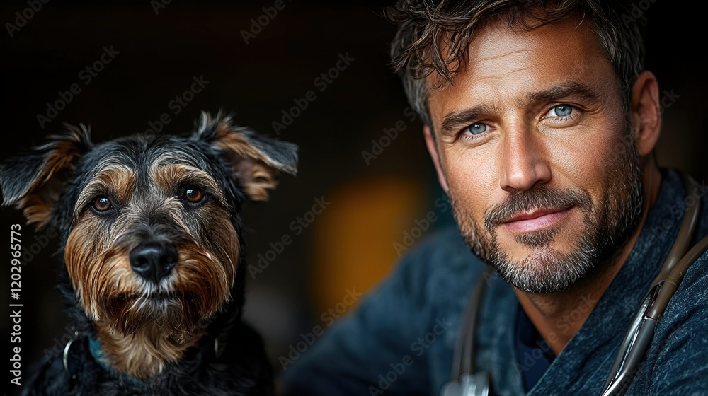 Close-up Portrait of a Man and His Dog: A Bond of Friendship and Loyalty Close-up Portrait of a Man and His Dog: A Bond of Friendship and Loyalty