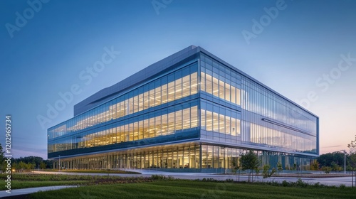 Wallpaper Mural Modern Glass Office Building at Dusk Torontodigital.ca