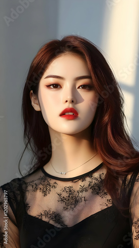 Woman with Red Lipstick Pos...