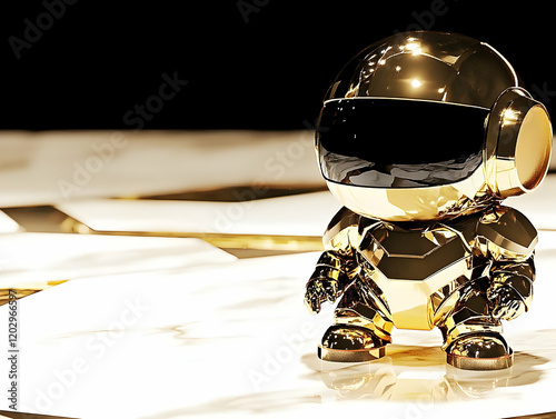3D Gold Robot Stands on Ref...