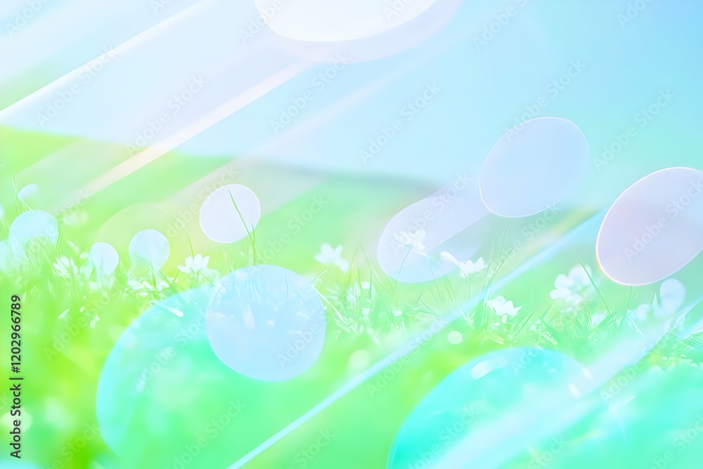 Abstract Spring Background Blurs Softly with Delicate White Flowers and Lush Green Grass Abstract Spring Background Blurs Softly with Delicate White Flowers and Lush Green Grass