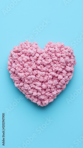 Pink textured heart with sparkles on vibrant blue background, evoking love and creativity