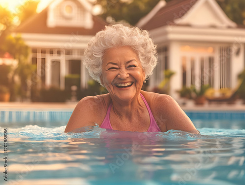 Elderly Woman Laughs Joyful...