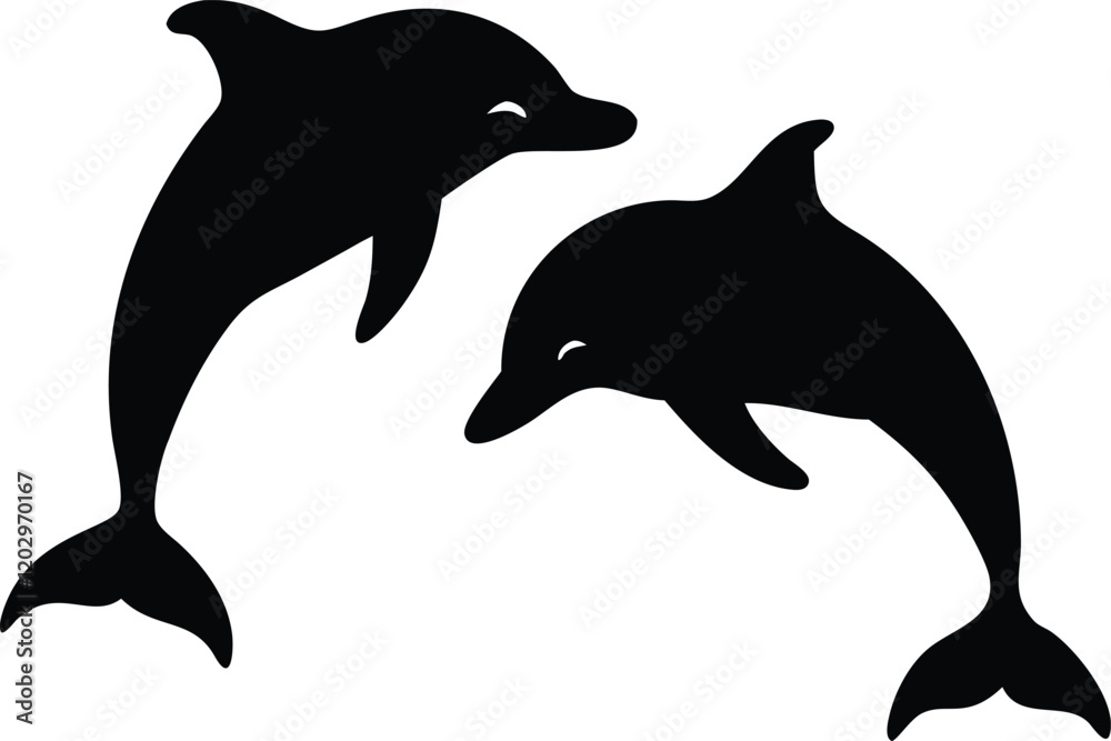 Fototapeta premium Pair of Dynamic Dolphins - Vector Silhouette Graphic