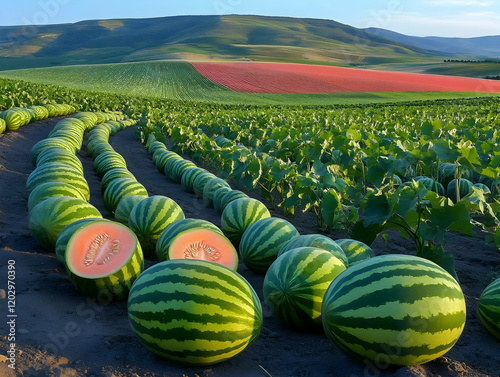 Ripe Watermelons Lay in Row...
