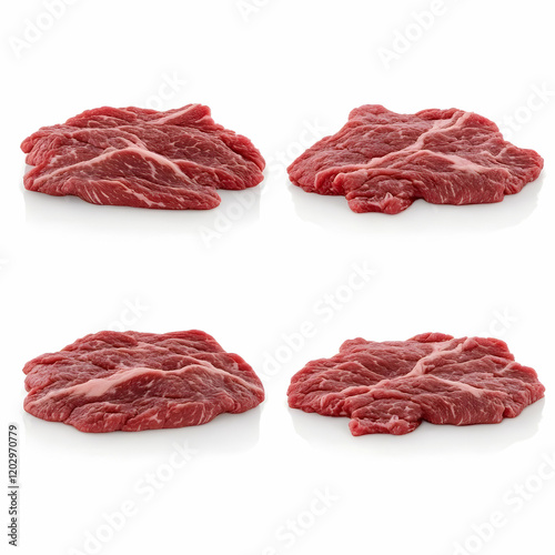 Four Raw Beef Steaks Isolat...