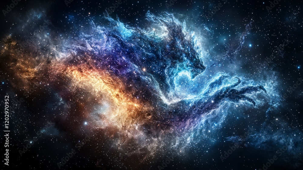 Fototapeta premium Celestial encounter a giant ethereal creature in the cosmos digital art space surreal viewpoint cosmic wonder