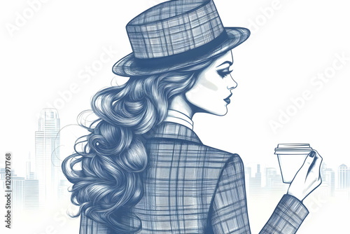 Stylish Woman in Plaid Hold...