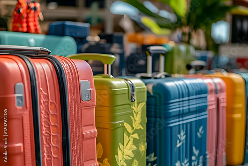 Colorful Suitcases Stand Re...