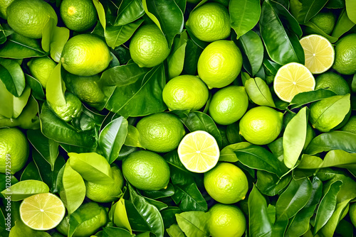 Fresh Limes with Green Leav...