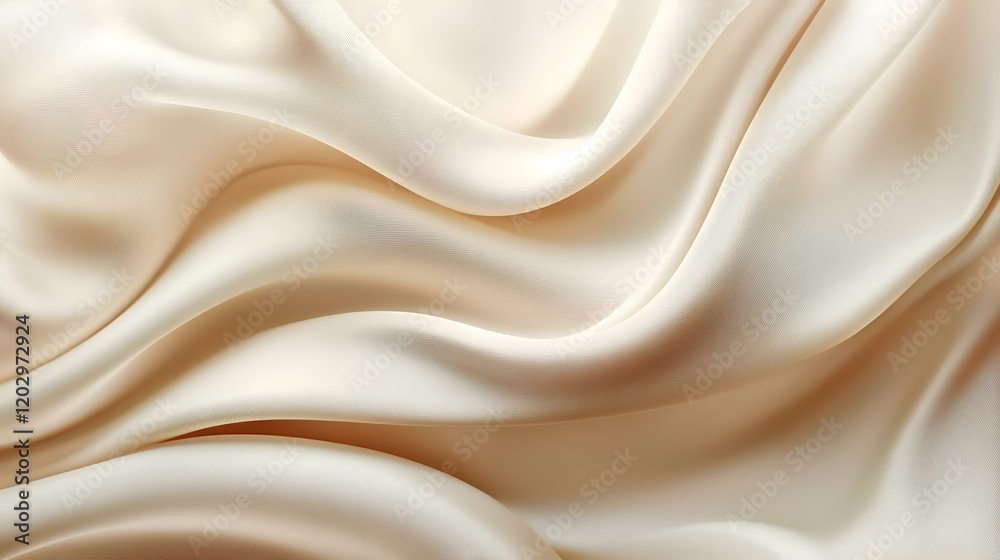 Obraz premium Creamy silk fabric drapes softly, background blurred; ideal for fashion or design
