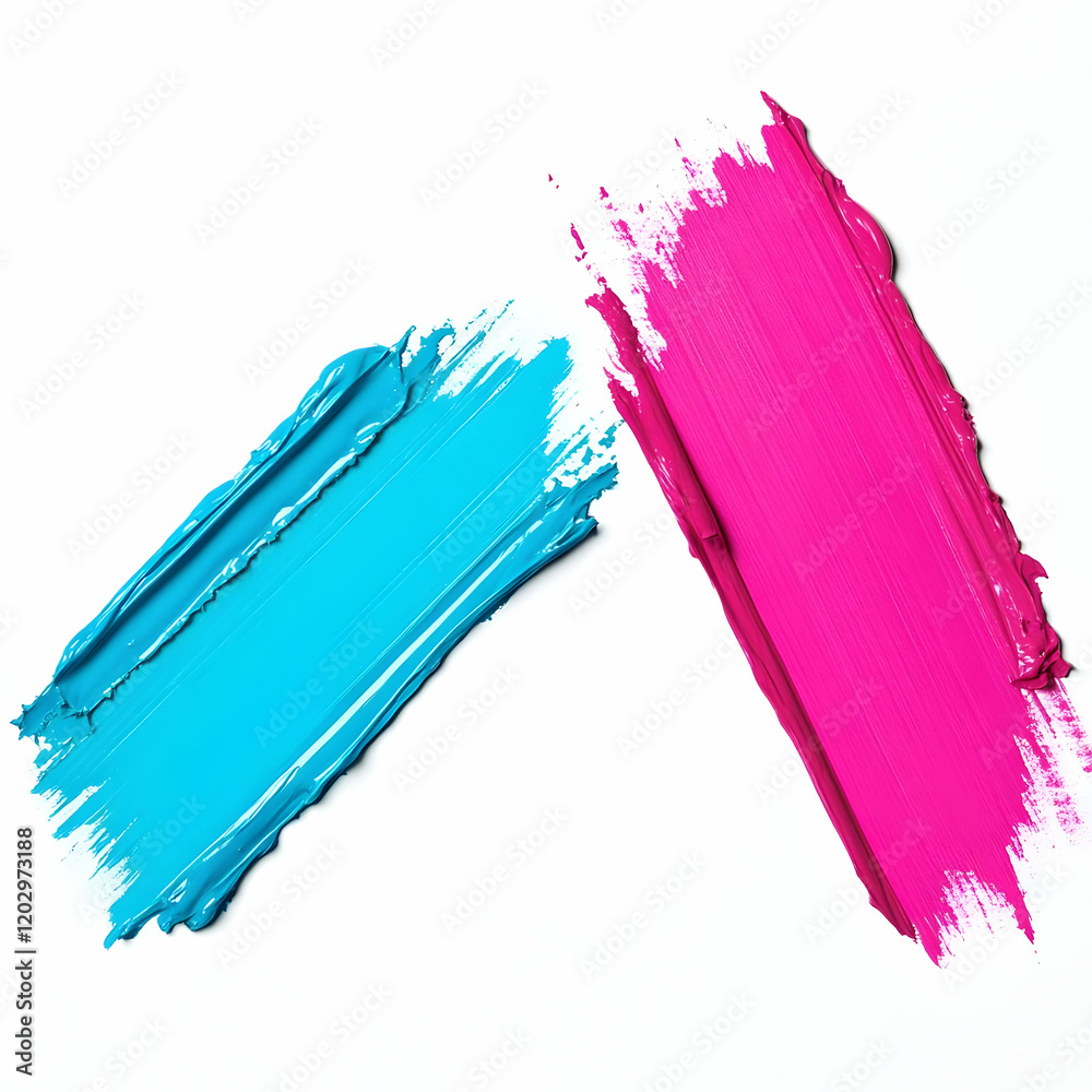 Fototapeta premium Vibrant Blue and Pink Paint Strokes Create a Dynamic Contrast on a Clean White Backdrop