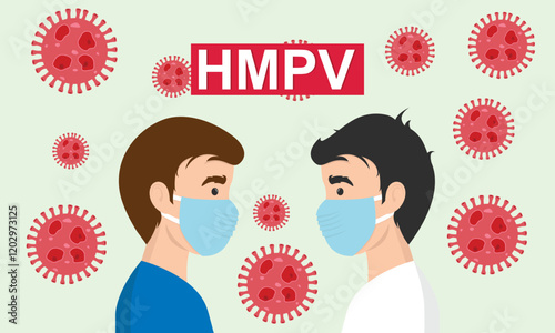 Man wearing medical mask to protect HMPV, human metapneumovirus, COVID-19 or prevent disease, flu, air pollution, contaminated air, world pollution concept.