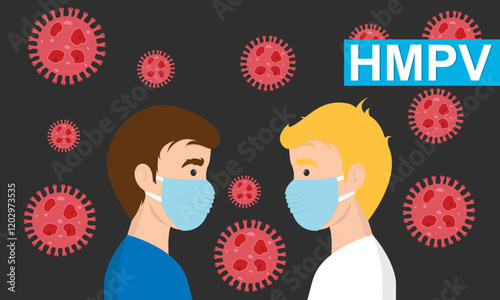Man wearing medical mask to protect HMPV, human metapneumovirus, COVID-19 or prevent disease, flu, air pollution, contaminated air, world pollution concept.
