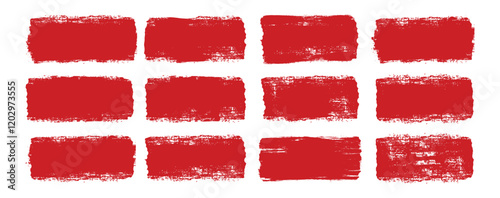 Red grunge textured paint brush stroke vectors. brush collection isolated on white background. Vector illustration.
