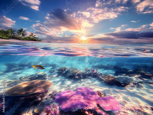 Tropical Island Sunset Illu...