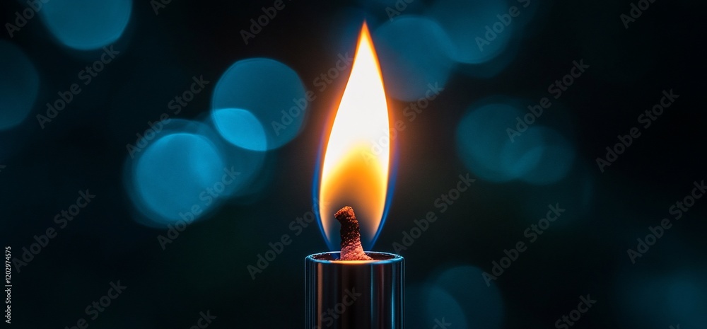 Single candle flame, dark bokeh background, peace Single candle flame, dark bokeh background, peace
