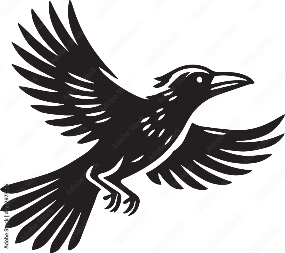 Obraz premium Crow vector illustration in black and white