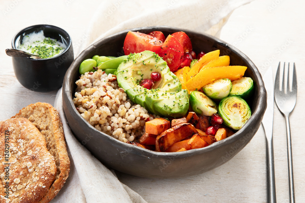 Gourmet and nutritious vegan meal. Healthy eating concept Gourmet and nutritious vegan meal. Healthy eating concept