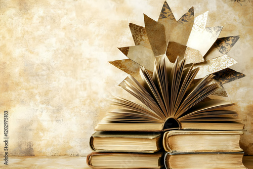 Open Book with Folded Paper...
