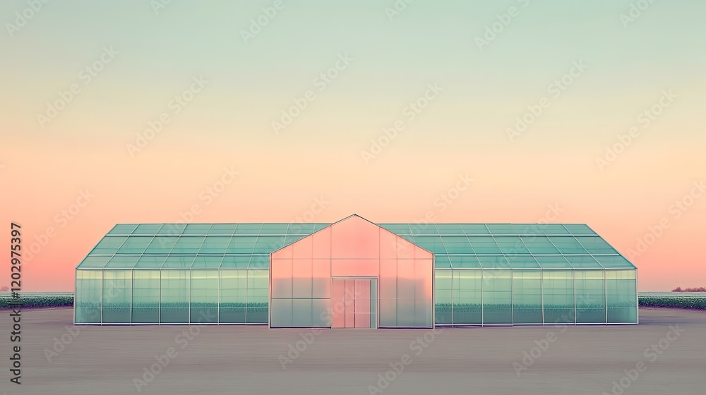 Obraz premium Modern greenhouse sunset agriculture field farming