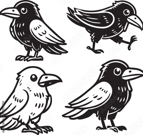 Crow vector illustration in black and white