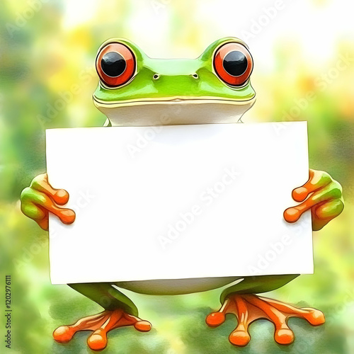 Cute Green Frog Holds a Bla...