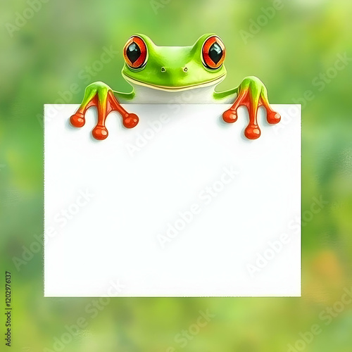 Green Frog Holds Blank Whit...