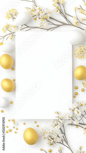 Easter Eggs, White Flowers,...