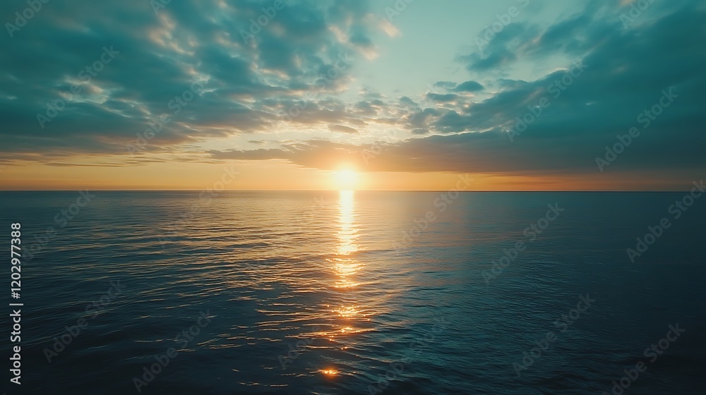 Fototapeta premium Captivating sunset paints the sky with vibrant hues For reflection shimmering on the calm ocean waters Concept.
