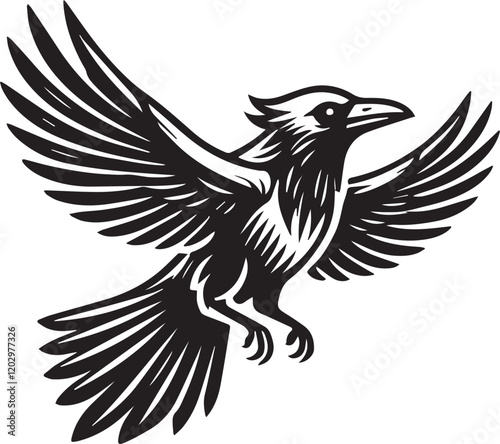 Crow vector illustration in black and white