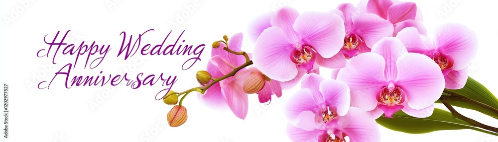 Orchids with a decorative text for a wedding anniversary celebration. Orchids with a decorative text for a wedding anniversary celebration.