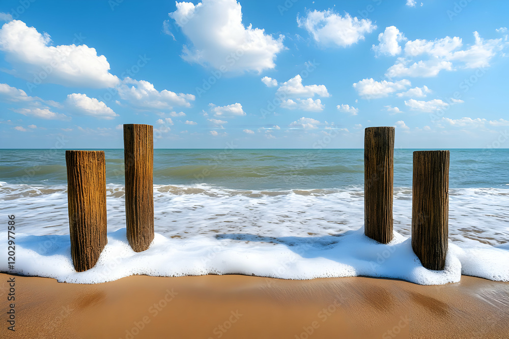 Ocean Wave Foam and Wooden Posts Ocean Wave Foam and Wooden Posts