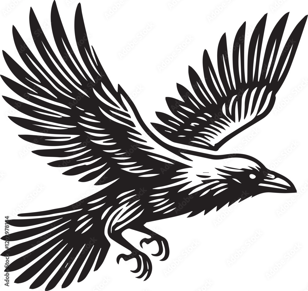 Fototapeta premium Crow vector illustration in black and white