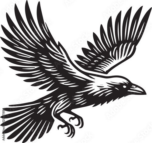 Crow vector illustration in black and white