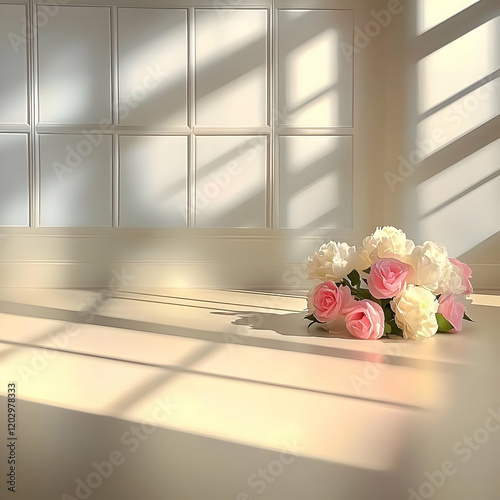 Pink and White Roses and Pe...