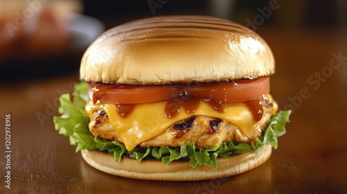 Grilled Chicken Burger With Cheese And Tomato photo