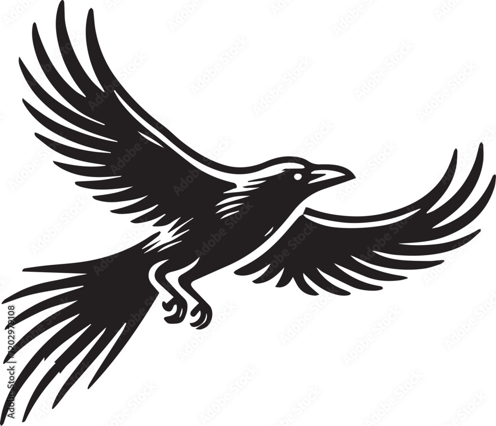 Obraz premium Crow vector illustration in black and white