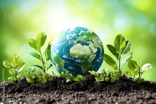 Small plants grow around gl...