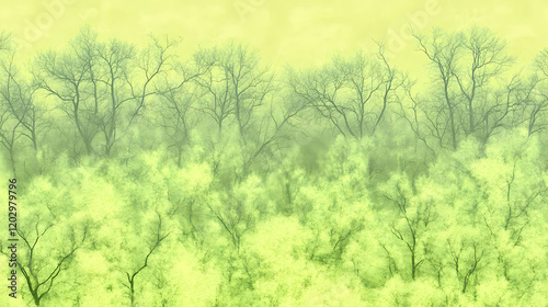 Lime Green Forest with Bare...