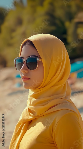 Woman in Yellow Hijab and S...