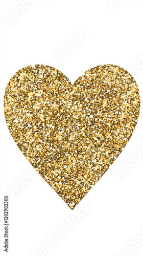 Shimmering gold heart illustration with glittery texture on white background