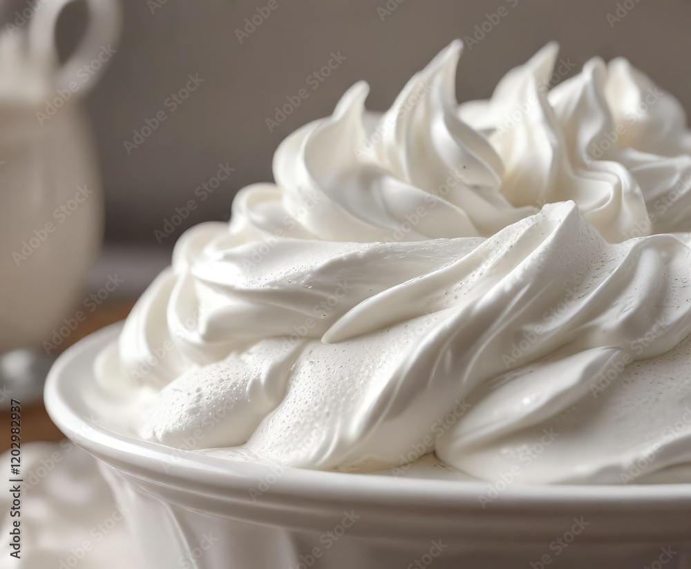 Close-up of whipped white cream with soft focus, texture, dessert, gentle, soft Close-up of whipped white cream with soft focus, texture, dessert, gentle, soft