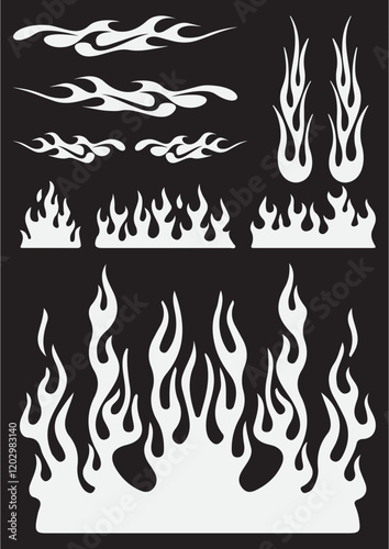 Set of fire graphics elements white