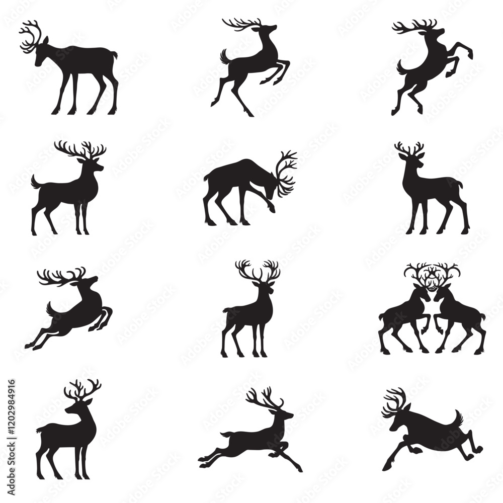 Fototapeta premium Collection of Reindeer Silhouette Vector illustration Design
