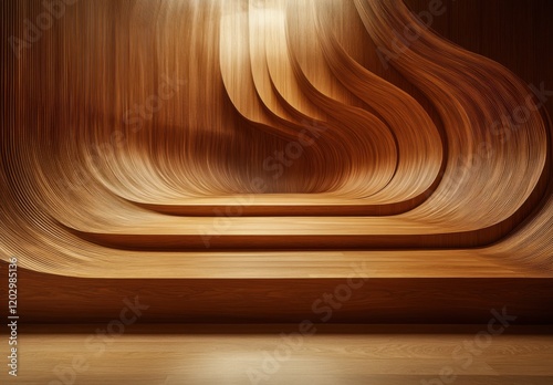 Modern Abstract Wooden Interior with Flowing Lines and Warm Textures for Contemporary Design, Art, and Architecture Inspiration
