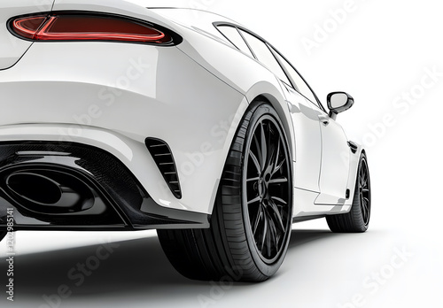 Luxury White Sports Car Rear View on Isolated Background