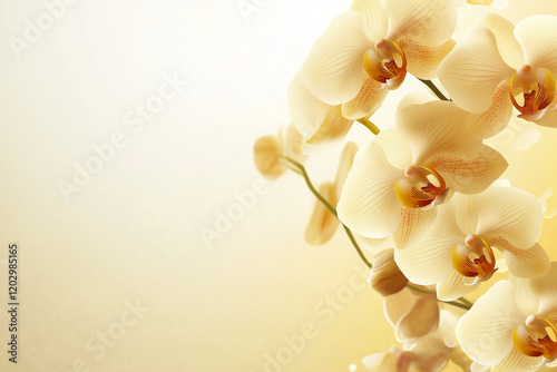Beautiful yellow orchids blooming on a soft, warm background, creating a serene and elegant atmosphere