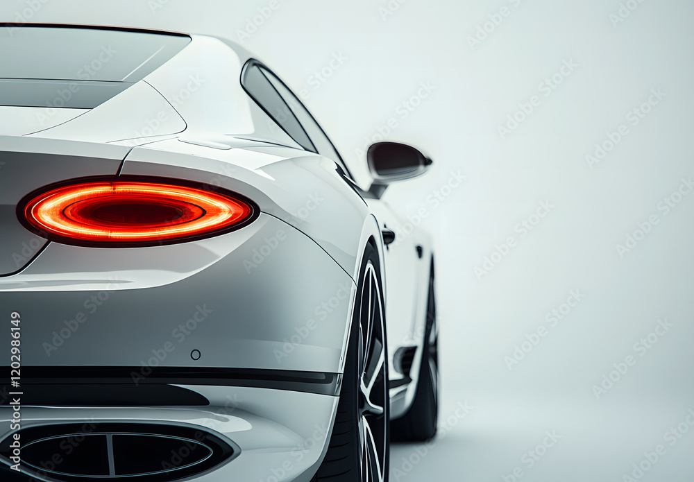 Fototapeta premium Luxury White Sports Car Rear View on Isolated Background